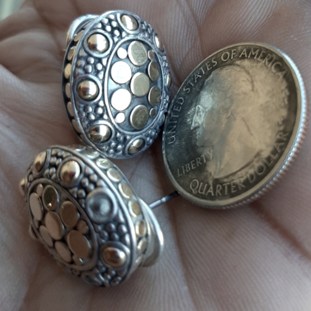 *SOLD* John Hardy Sterling Silver / 18K Yellow Gold Jaisalmer Dot Earrings - Picture 7 of 8